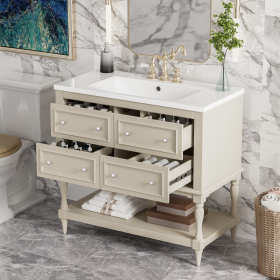 36" Bathroom Vanity Cabinet with Sink Combo Set, Undermount Resin Sink, Free Standing Vanity Set with 4 Drawers, Solid Wood Frame Bathroom Cabinet, Be