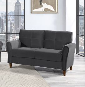 Gray Velvet Upholstery 1pc Comfort Loveseat Plush Seatbacks Tufted Detail Solid Wood Frame Modern Living Room Furniture