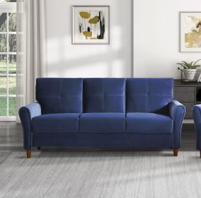 Blue Velvet Upholstery 1pc Comfort Sofa Plush Seatbacks Tufted Detail Solid Wood Frame Modern Living Room Furniture