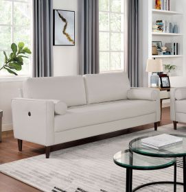 Contemporary Style Off-White 1pc Sofa Leatherette Upholstered w USB Bench Style Seating Bolster Pillows