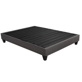 Contemporary 14 in. Platform Mattress Foundation, Queen Size Upholstered Bed Frame Base, Dark Gray