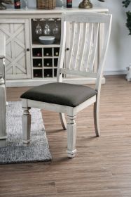 Transitional 2pcs Side Chairs Antique White Solid wood Gray Fabric Dining Room Furniture Chair Bold And Sturdy Design