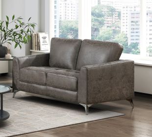 Brownish Gray Polished Microfiber Upholstery Elegant Modern Style Loveseat 1pc Solid Wood Living Room Furniture Silver Finish Metal Legs