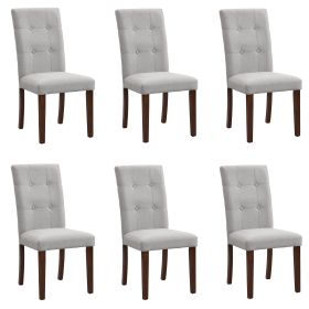 Linen Tufted Dining Room Chairs Set of 6, Accent Diner Chairs Upholstered Fabric Side Stylish Kitchen Chairs with Solid Wood Legs and Padded Seat - Gr