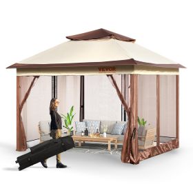 VEVOR Patio Gazebo, 11 x 11 FT Pop up Gazebo for 8-10 Person, with Mosquito Netting, Metal Frame, and PU Coated 250D Oxford Cloth, Outdoor Canopy Shel