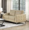 Elegant Modern Style 2pc Sofa Set Sand-Hued Polished Microfiber Upholstery Sofa Loveseat Set Solid Wood Living Room Furniture Silver Finish Metal Legs