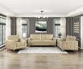 Sand-Hued Polished Microfiber Upholstery Elegant Modern Style Sofa 1pc Solid Wood Living Room Furniture Silver Finish Metal Legs