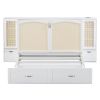 Queen Size Murphy Bed Wall Bed with Drawer and Rattan Decoration with 2 Storage Cabinets, One set of Sockets & USB Ports, Pulley Structure Design, Whi