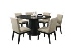 Jasper Ebony Black 7 Piece 59"W Round Dining Table Set with Beige Fabric Chairs