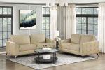 Sand-Hued Polished Microfiber Upholstery Elegant Modern Style Sofa 1pc Solid Wood Living Room Furniture Silver Finish Metal Legs