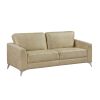 Elegant Modern Style 2pc Sofa Set Sand-Hued Polished Microfiber Upholstery Sofa Loveseat Set Solid Wood Living Room Furniture Silver Finish Metal Legs