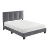 1pc Full Platform Bed Dark Gray Velvet Upholstered Adjustable Height Headboard Button Tufted Solid Wood Bedroom Furniture