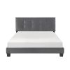 1pc Queen Platform Bed Dark Gray Velvet Upholstered Adjustable Height Headboard Button Tufted Solid Wood Bedroom Furniture