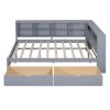 Wooden Full Size DayBed with 2 Drawers, DayBed with Storage Shelf and USB Charging Ports,Grey