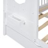 Wooden Twin Size House Bed With Trundle, Modern Design for Kids with Storage Shlef, White