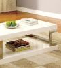 Contemporary Style White 1pc Coffee Table Bottom Shelf High Gloss Lacquer Coating Chrome Frame Accents Living Room Furniture