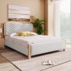 Modern Mid-Century Queen Upholstered Platform Bed Frame with Tufted Headboard and Solid Wood Legs,No Box Spring Needed,Beige