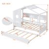 Wooden Twin Size House Bed With Trundle, Modern Design for Kids with Storage Shlef, White