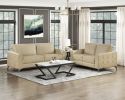 Sand-Hued Polished Microfiber Upholstery Elegant Modern Style Sofa 1pc Solid Wood Living Room Furniture Silver Finish Metal Legs