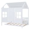 Full Size Wood House Bed With Twin Size Trundle, Wooden Daybed, White