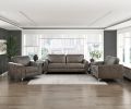 Brownish Gray Polished Microfiber Upholstery Elegant Modern Style Sofa 1pc Solid Wood Living Room Furniture Silver Finish Metal Legs