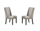 Traditional Formal 2pc Side Chairs Upholstered Wingback Design Oak Finish Dining Room Furniture Nailhead Trims Dining Chairs