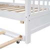 Wooden Twin Size House Bed With Trundle, Modern Design for Kids with Storage Shlef, White