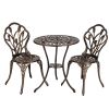 European Style Cast Aluminum Outdoor 3 Piece Tulip Bistro Set of Table and Chairs Bronze