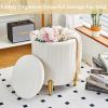 Round Ottoman Foot Stool with 23Qt Storage Velvet Footrest Stool Vanity Stool Chair Support 300lbs Modern Ottoman Coffee Table Padded Seat for Living