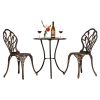 European Style Cast Aluminum Outdoor 3 Piece Tulip Bistro Set of Table and Chairs Bronze