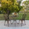 European Style Cast Aluminum Outdoor 3 Piece Tulip Bistro Set of Table and Chairs Bronze