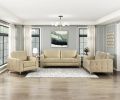 Sand-Hued Polished Microfiber Upholstery Elegant Modern Style Sofa 1pc Solid Wood Living Room Furniture Silver Finish Metal Legs