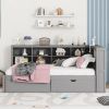 Wooden Full Size DayBed with 2 Drawers, DayBed with Storage Shelf and USB Charging Ports,Grey