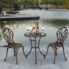 European Style Cast Aluminum Outdoor 3 Piece Tulip Bistro Set of Table and Chairs Bronze