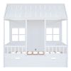 Full Size Wood House Bed With Twin Size Trundle, Wooden Daybed, White