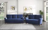 Blue Velvet Upholstery 1pc Comfort Sofa Plush Seatbacks Tufted Detail Solid Wood Frame Modern Living Room Furniture