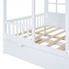 Full Size Wood House Bed With Twin Size Trundle, Wooden Daybed, White