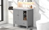 [VIDEO] 30" Bathroom Vanity with Sink, Bathroom Storage Cabinet with Doors and Drawers, Solid Wood Frame, Ceramic Sink, Grey (OLD SKU: JL000002AAG)