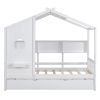 Wooden Twin Size House Bed With Trundle, Modern Design for Kids with Storage Shlef, White