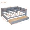 Wooden Full Size DayBed with 2 Drawers, DayBed with Storage Shelf and USB Charging Ports,Grey