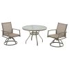 5-Piece Bistro Patio Table and Chairs Set with Tan PVC Sling Swivel Rocker Chairs and Round Cast-Top Outdoor Table, Premium Weather Resistant Outdoor