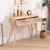 Side table with two real rattan drawers, solid wood table legs,can be used in the dining room, living room,bedroom,entrance,natural