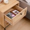 Rattan Nightstand Set of 2,Bedside Table with 2 Natural Rattan Drawers and Metal Legs