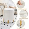 Round Ottoman Foot Stool with 23Qt Storage Velvet Footrest Stool Vanity Stool Chair Support 300lbs Modern Ottoman Coffee Table Padded Seat for Living