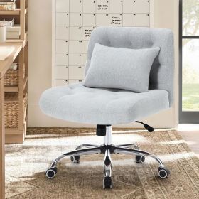 Armless Fabric Office Desk Chair with Wheels, Criss Cross Legged Wide Seat Chair, Modern Home Office Chair with Lumbar Pillow, Comfy Computer Task Cha (Color: as Pic)