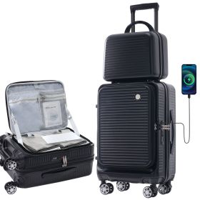 Carry-on Luggage 20 Inch Front Open Luggage Lightweight Suitcase with Front Pocket and USB Port, 1 Portable Carrying Case (Color: as Pic)