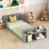 Twin Size Floor Bed with Storage Footboard and Guardrail