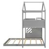 Twin over Full House Bunk Bed with Storage Staircase and Blackboard