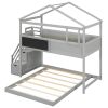 Twin over Full House Bunk Bed with Storage Staircase and Blackboard