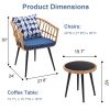 3 Piece Patio Bistro Set with Side Table, Outdoor PE Rattan Conversation Chair Set,Furniture of Coffee Table with Glass Top,Cushions & Lumbar Pillows